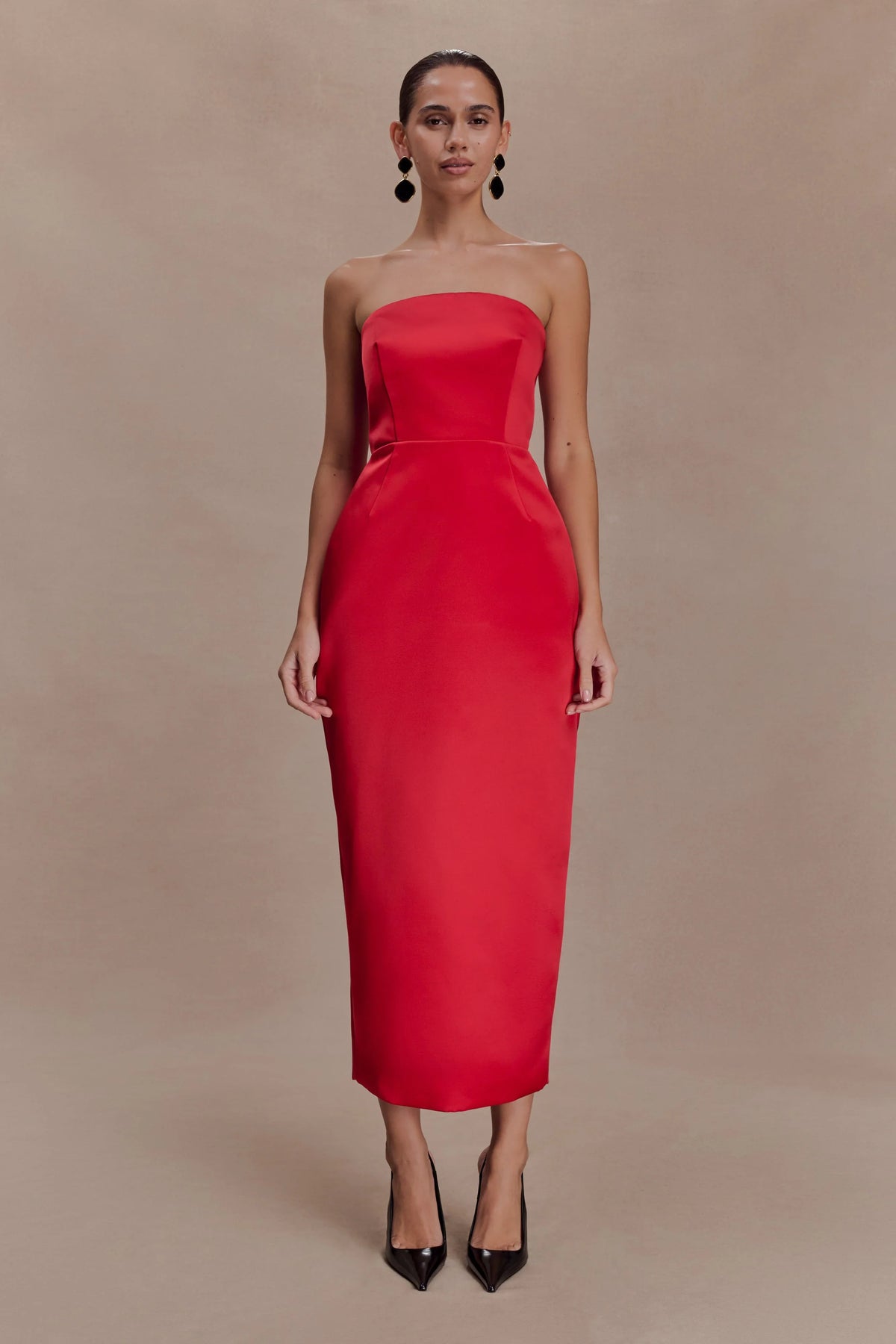 Ophelia Peplum Satin Maxi Dress Red