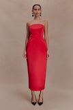 Ophelia Peplum Satin Maxi Dress Red