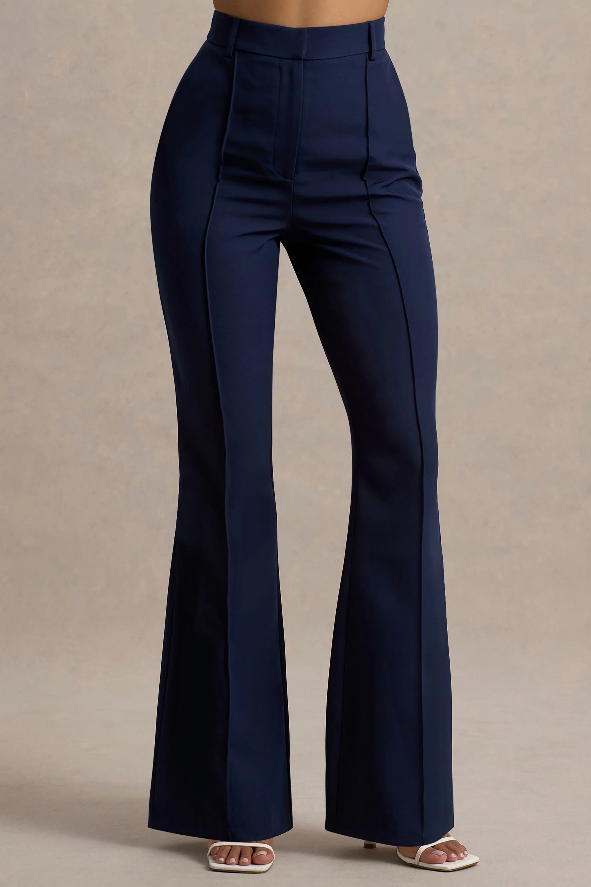 Jada Navy Tailored Flared Leg Trousers