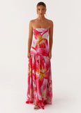 Eden Strapless Maxi Dress White Pink Lilly