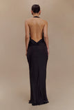 Rinna Satin Halter Maxi Dress Black