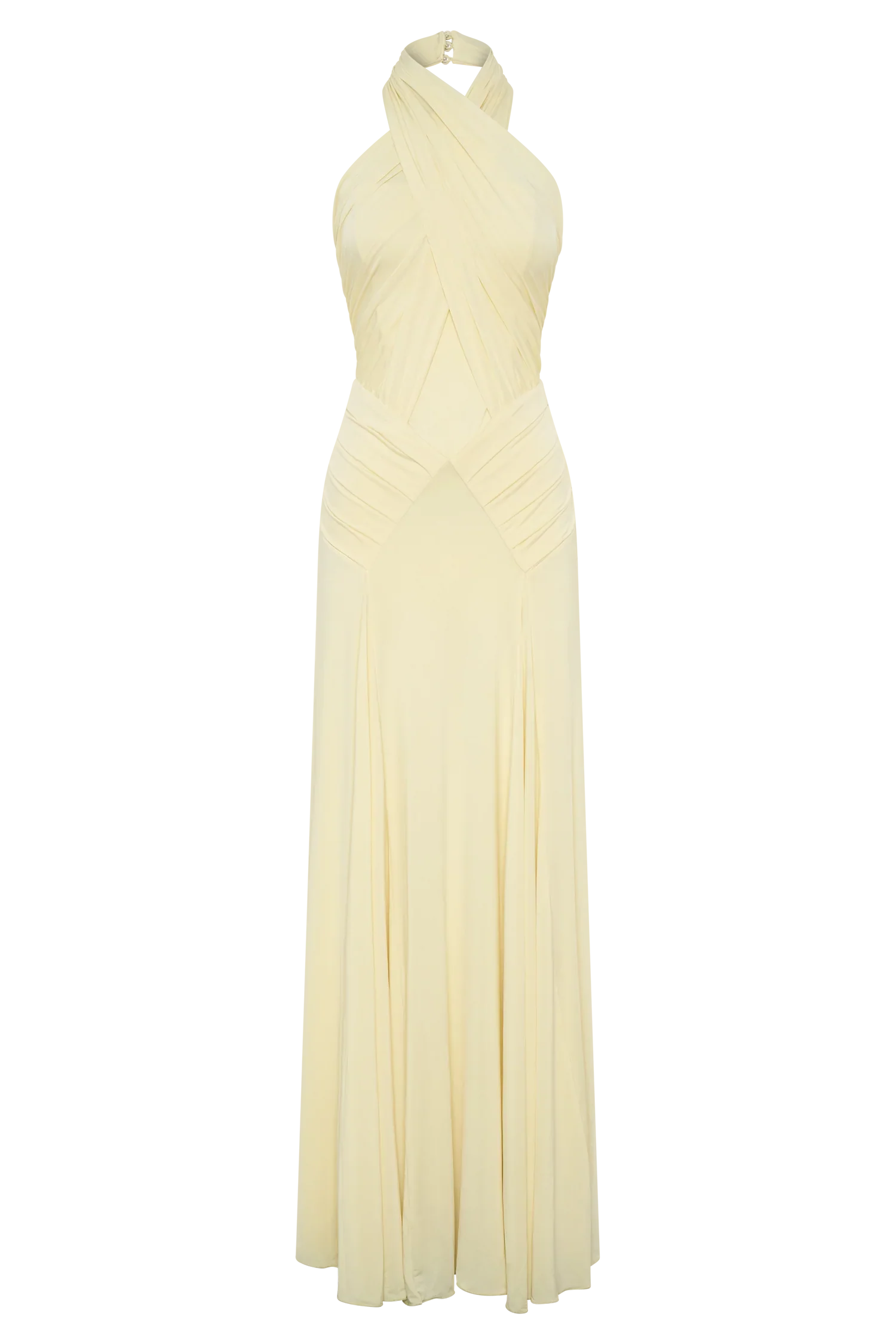 Indira Gathered Slinky Halter Maxi Dress Lemon