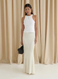 Cream Rib Knit Maxi Skirt