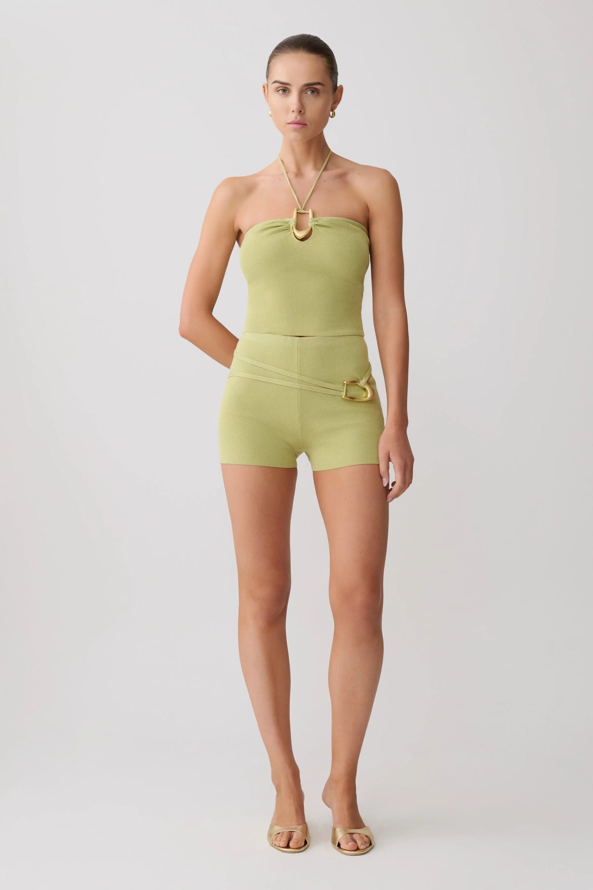 Dimitri Mini Knit Shorts With Belt Light Olive