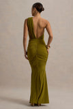 Beline Green One Shoulder Cut Out Maxi Dress With Drape