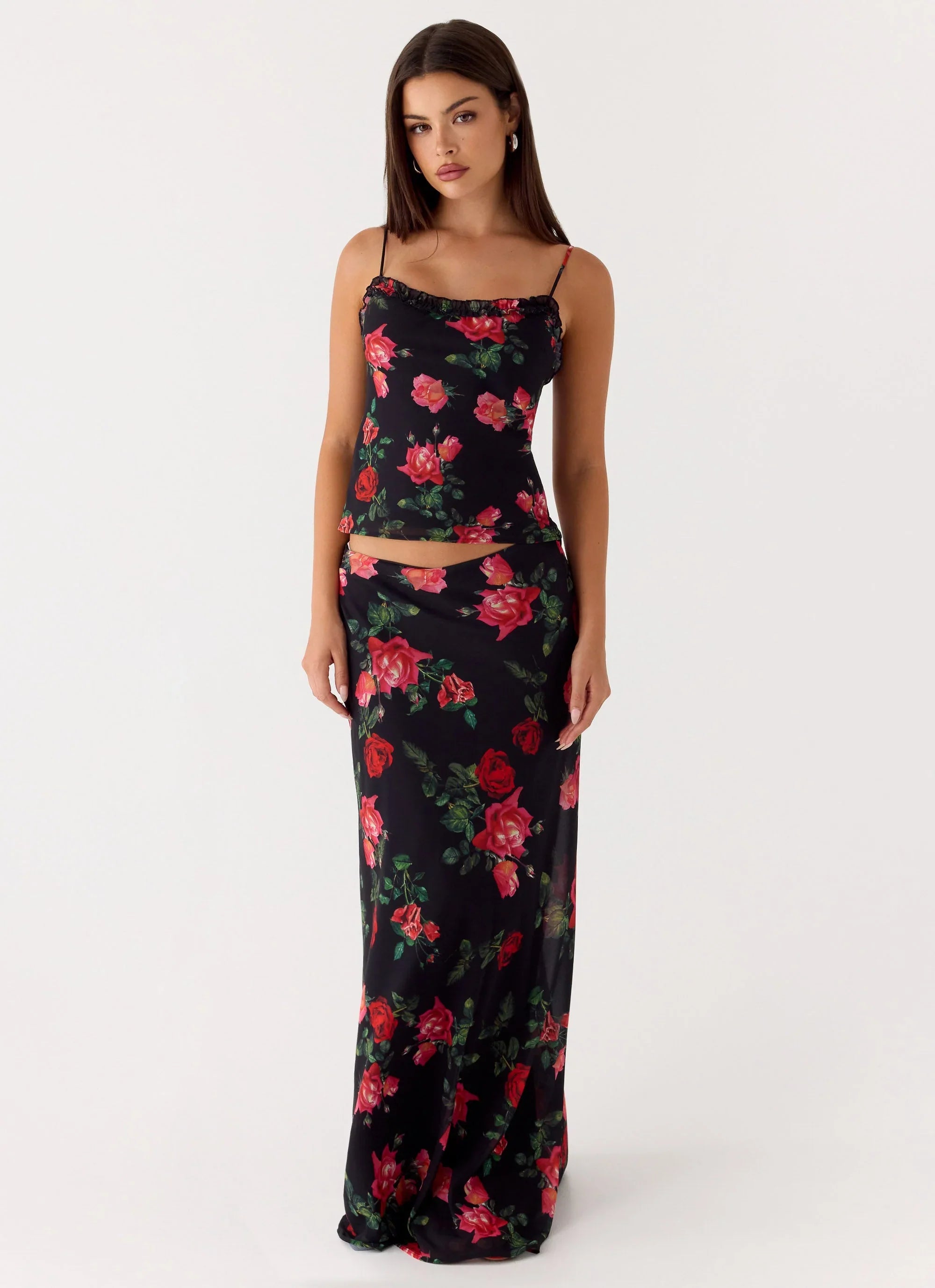 Star Girl Chiffon Maxi Skirt Midnight Bloom