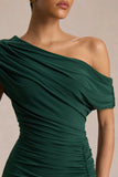 Kady Dark Green Asymmetric Neck Maxi Dress With Ruched Detailing