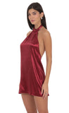 Satin Halter Shift Dress in Maroon