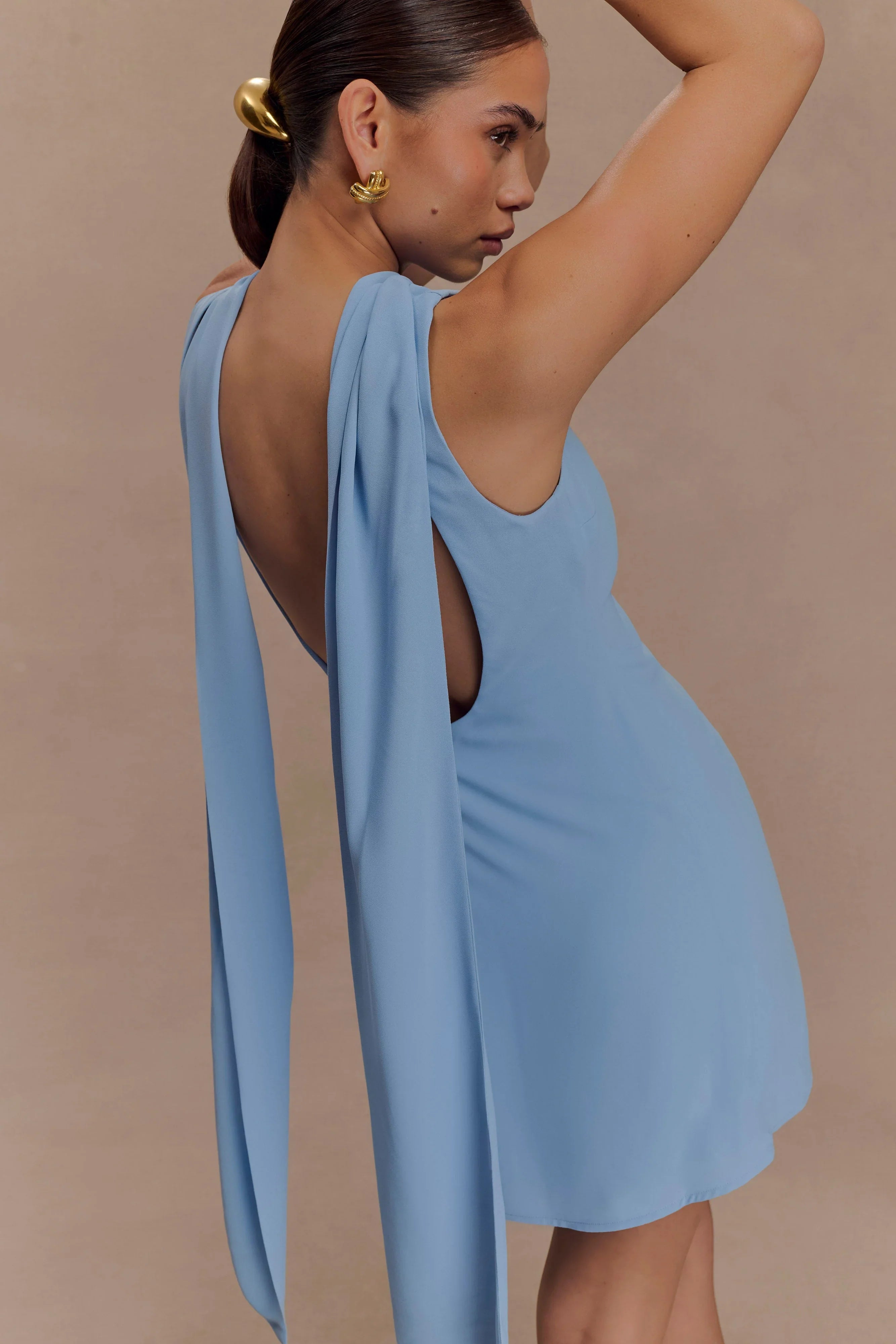 Wynter Scarf Draped Mini Dress Sky Blue