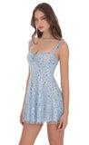 Sequin Ruffle Strap A Line Dress in Light Blue