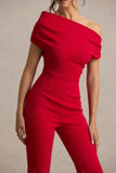 Alexandra Red Asymmetric Neck Draped Jumpsuit