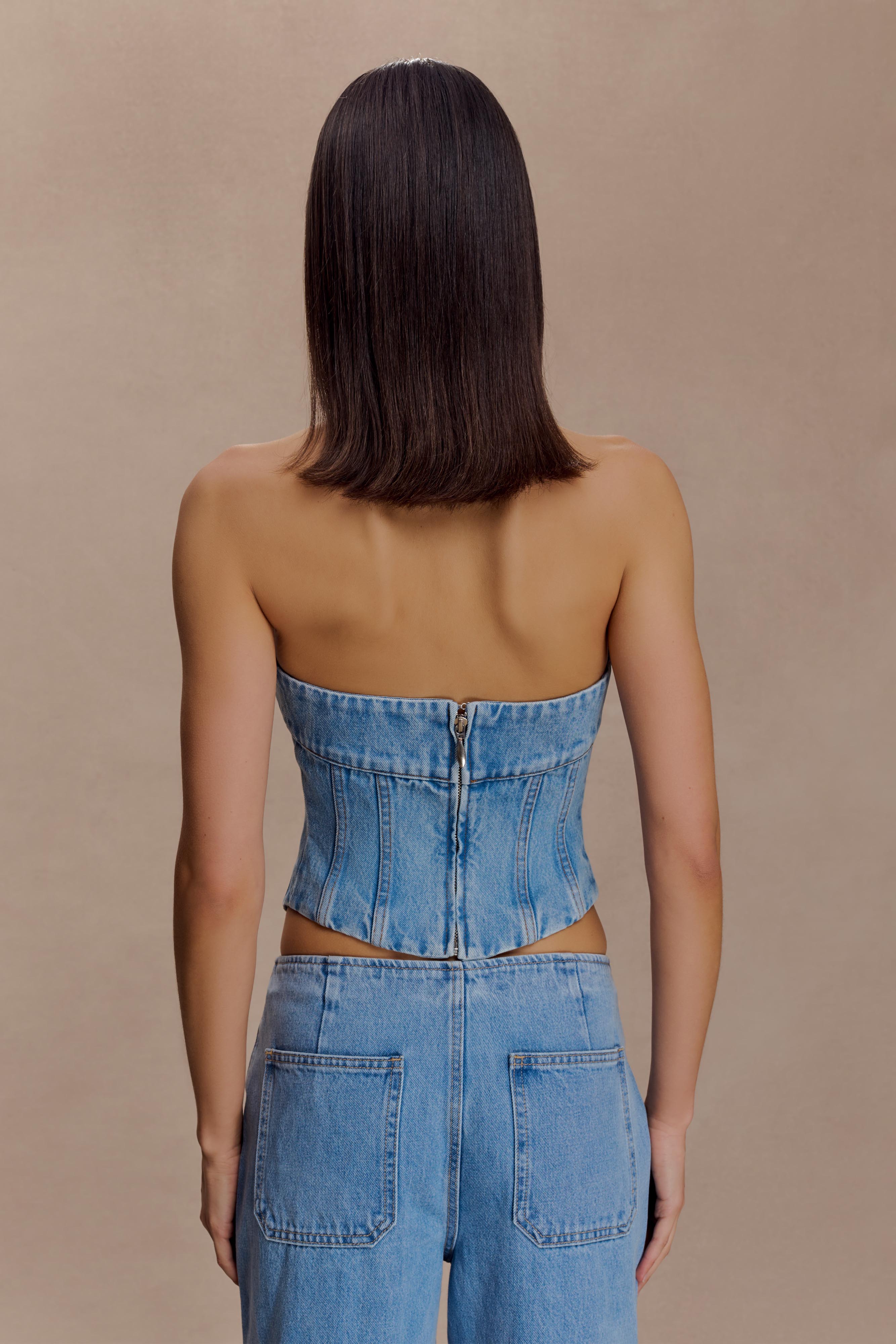 Meadow Denim Corset Halter Top Classic Blue