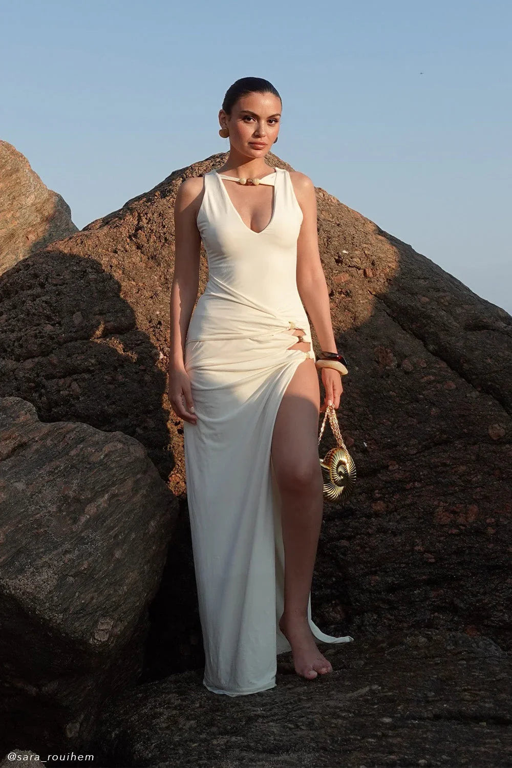 Kaiden Slinky Beaded Maxi Dress Ivory