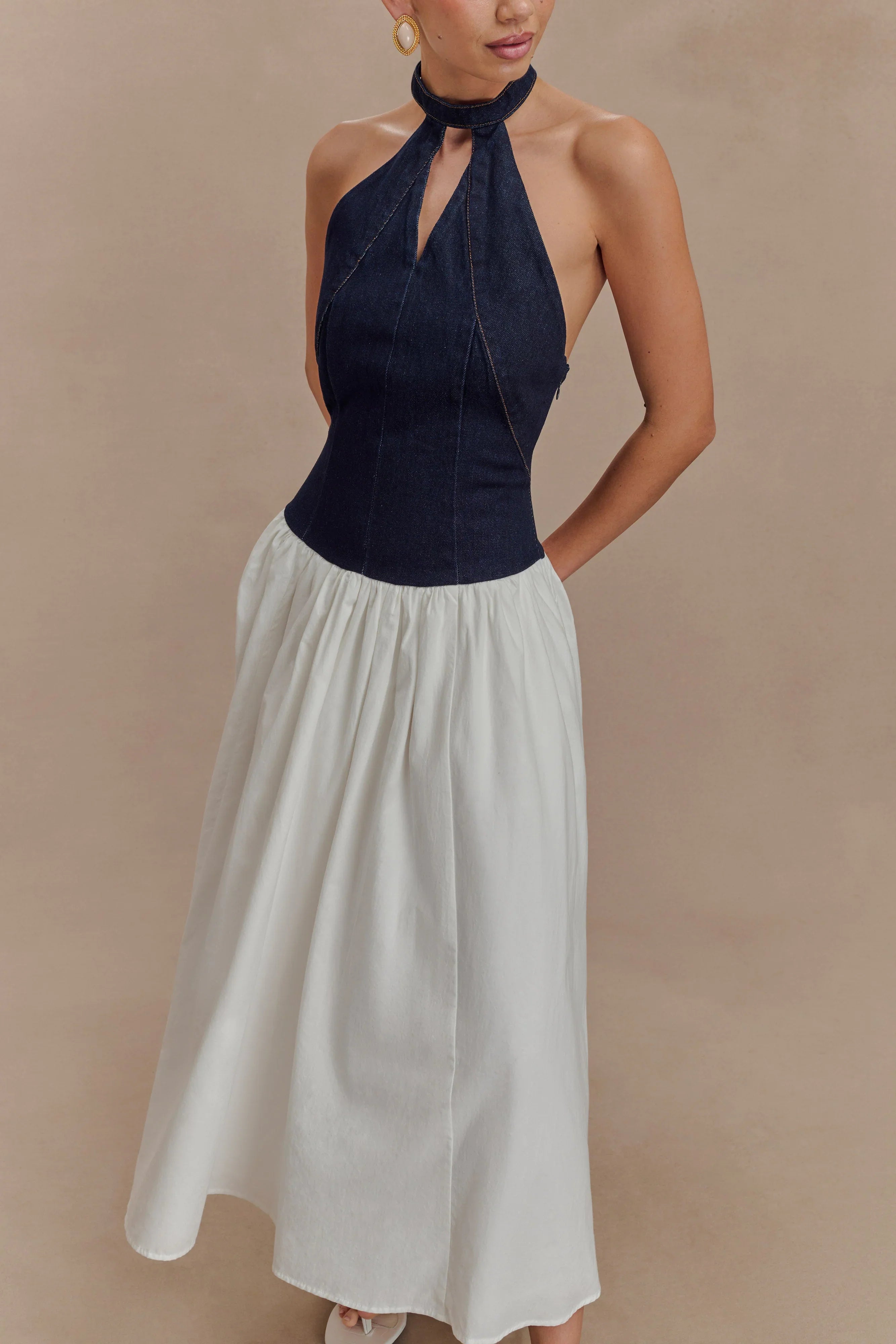 Ashwin Denim Cotton Midi Dress Indigo Blue
