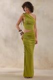 Margie Green Maxi Skirt With Ruched Detail And Front High Split