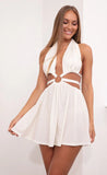Halter Cutout Chiffon Dress in White Gold