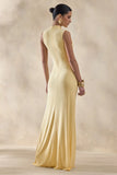 Helessia Lemon Asymmetric Neck Maxi Dress With Gathered Detailing And Sash