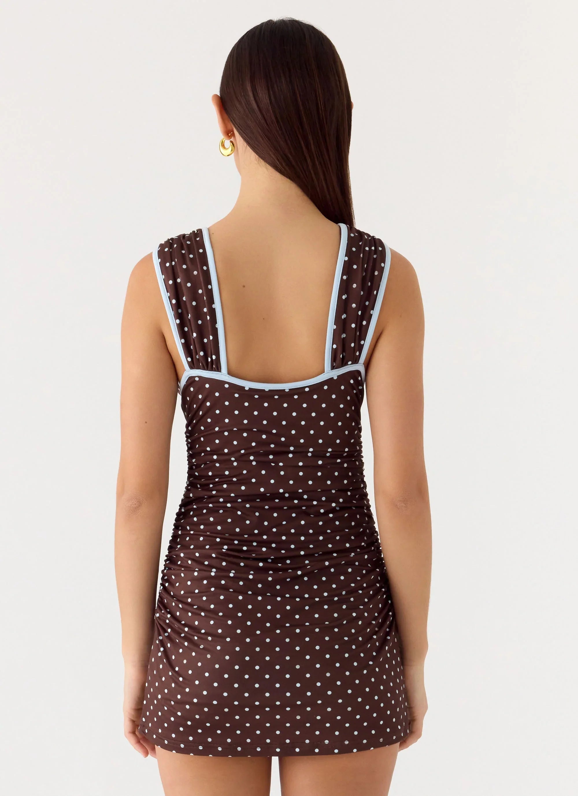 Options Mini Dress Chocolate Blue Dot