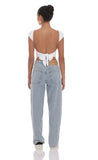 Drawstring Denim Jeans in Blue Wash