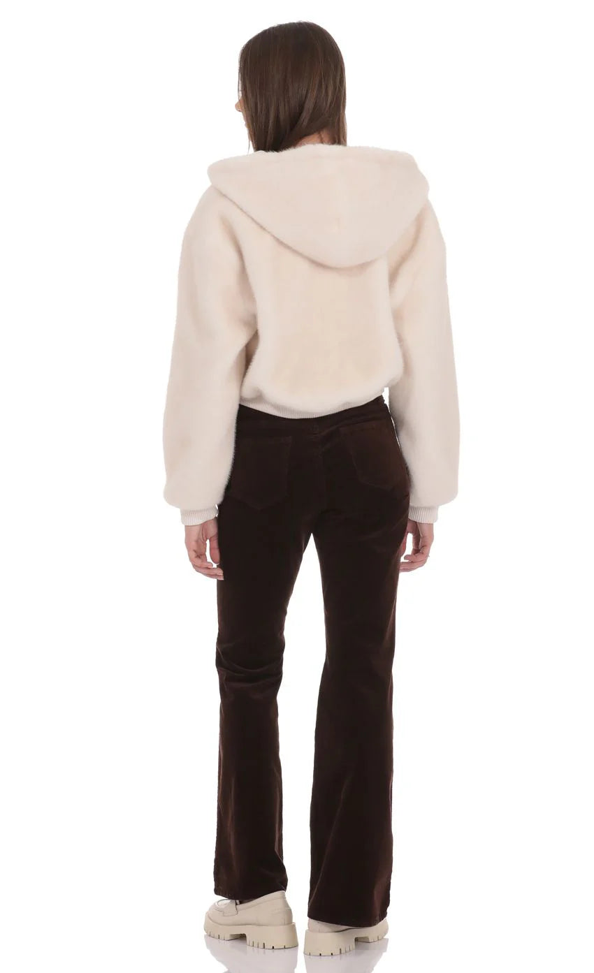 Fuzzy Zip Up Hoodie in Ivory