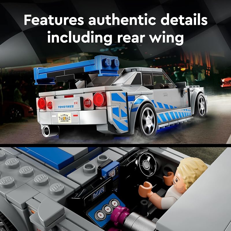 LEGO Speed Champions 2 Fast 2 Furious Nissan Skyline GT R R34 Race Car Toy Model Building Kit Collectible with Racer Minifigure 2023 Set for Kids Boys and Girls Ages 9 and Up 76917