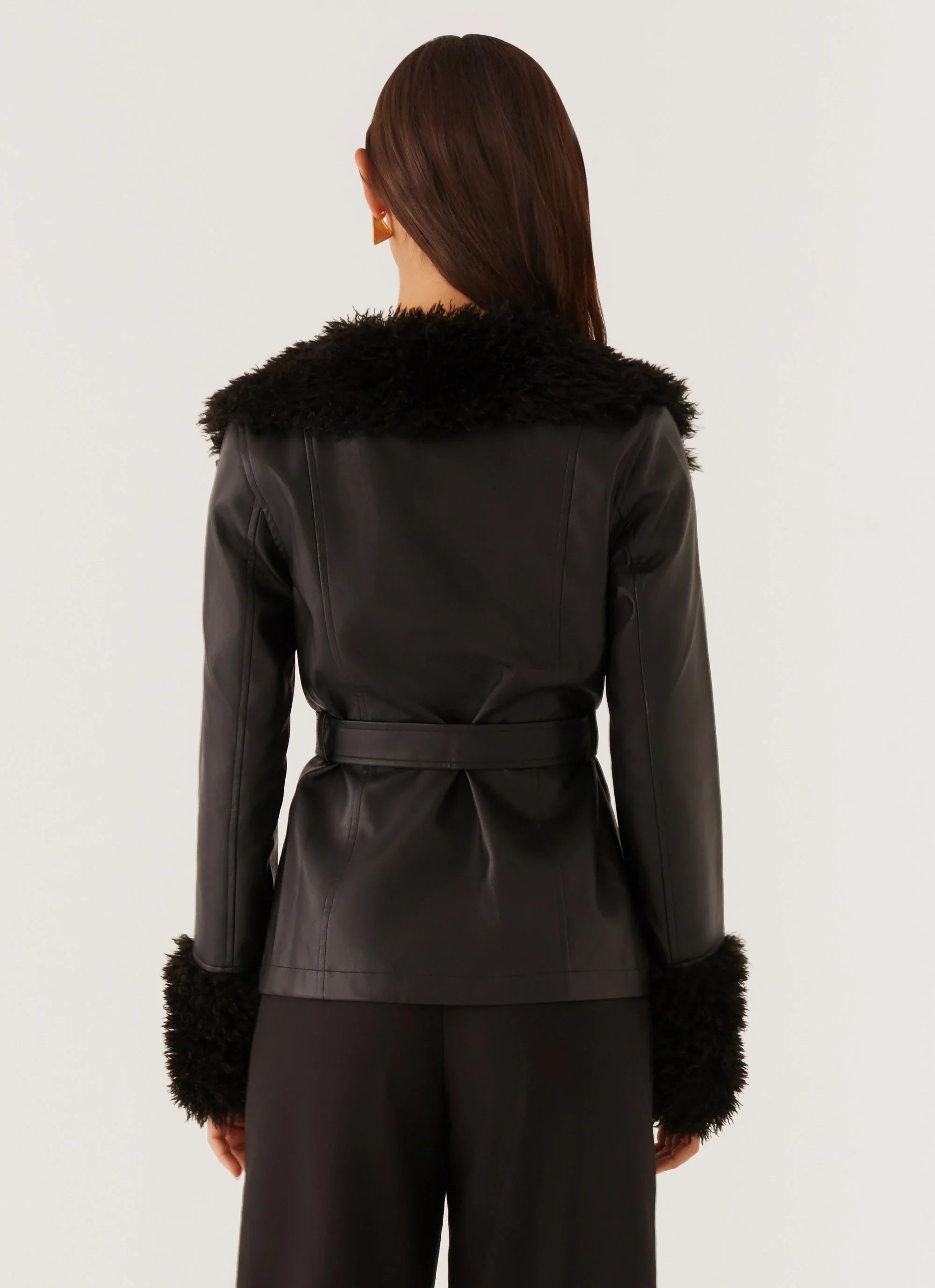 Street Lights Fur Trim Jacket Black
