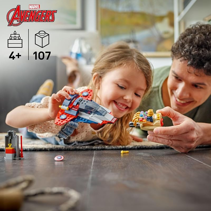 LEGO Marvel Captain America vs Thanos Building Toy Pretend Play Set for Boys Girls Ages 4 Kids Building Blocks W 2 Super Hero Toy Minifigures Gift Idea for Birthdays 76319