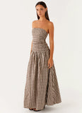 Carmel Maxi Dress Brown Gingham