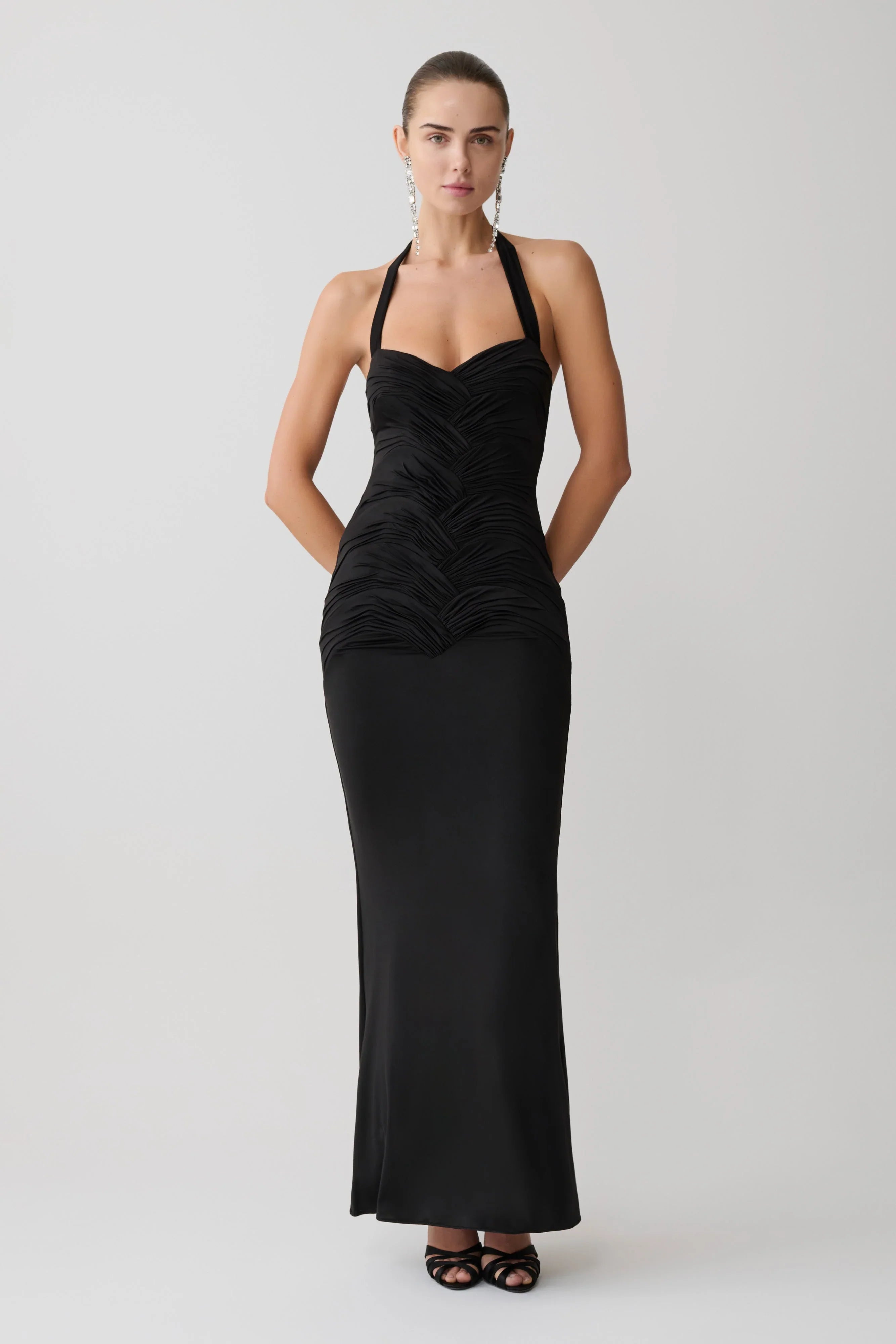 Hoai Gathered Slinky Halter Maxi Dress Black