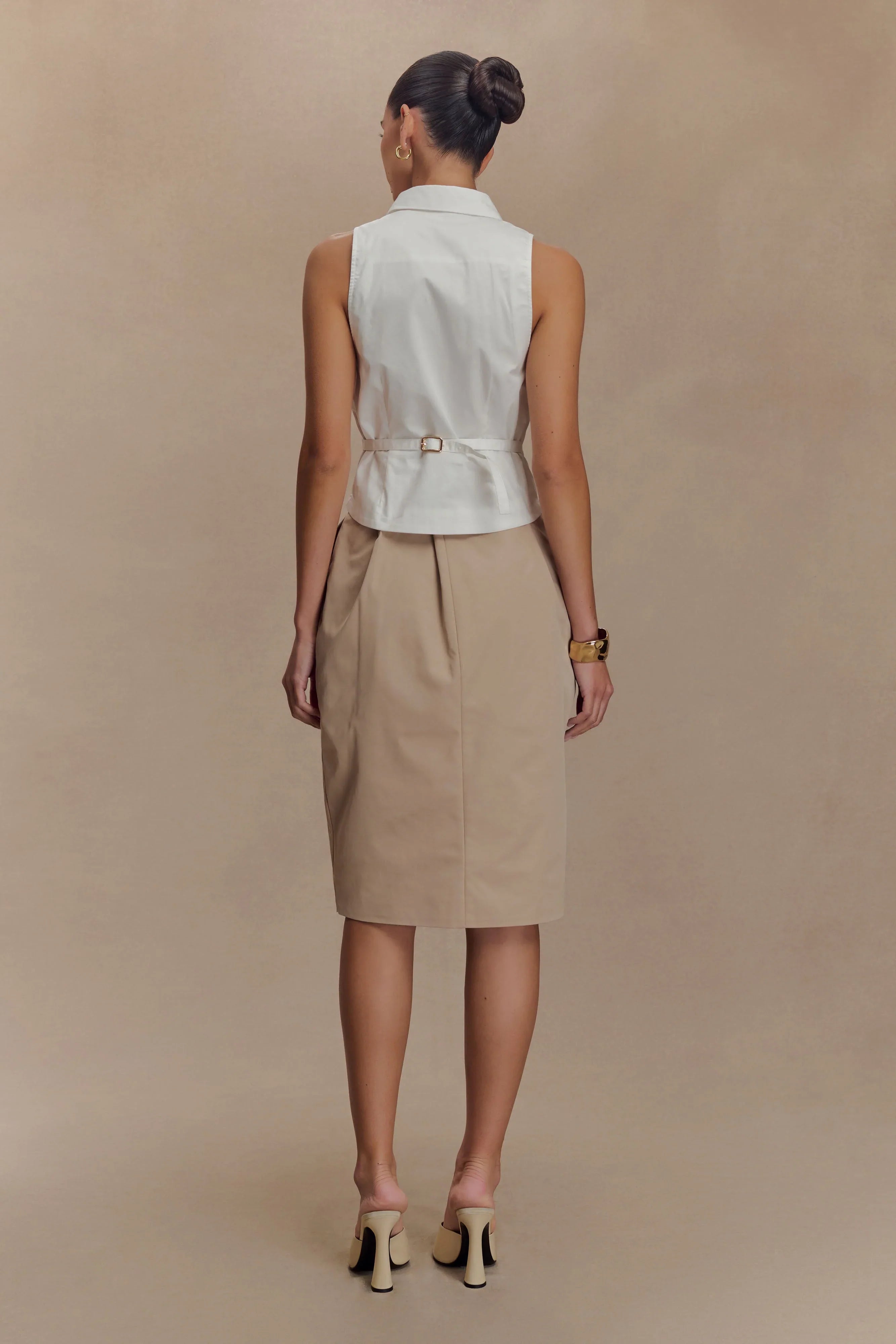 Vera Twill Split Front Midi Skirt Camel