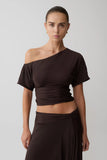 Luu Off Shoulder Slinky Top Dark Chocolate