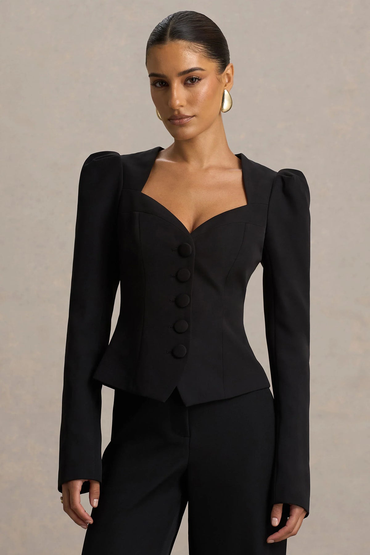 Olympia Black Sweetheart Neck Tailored Top