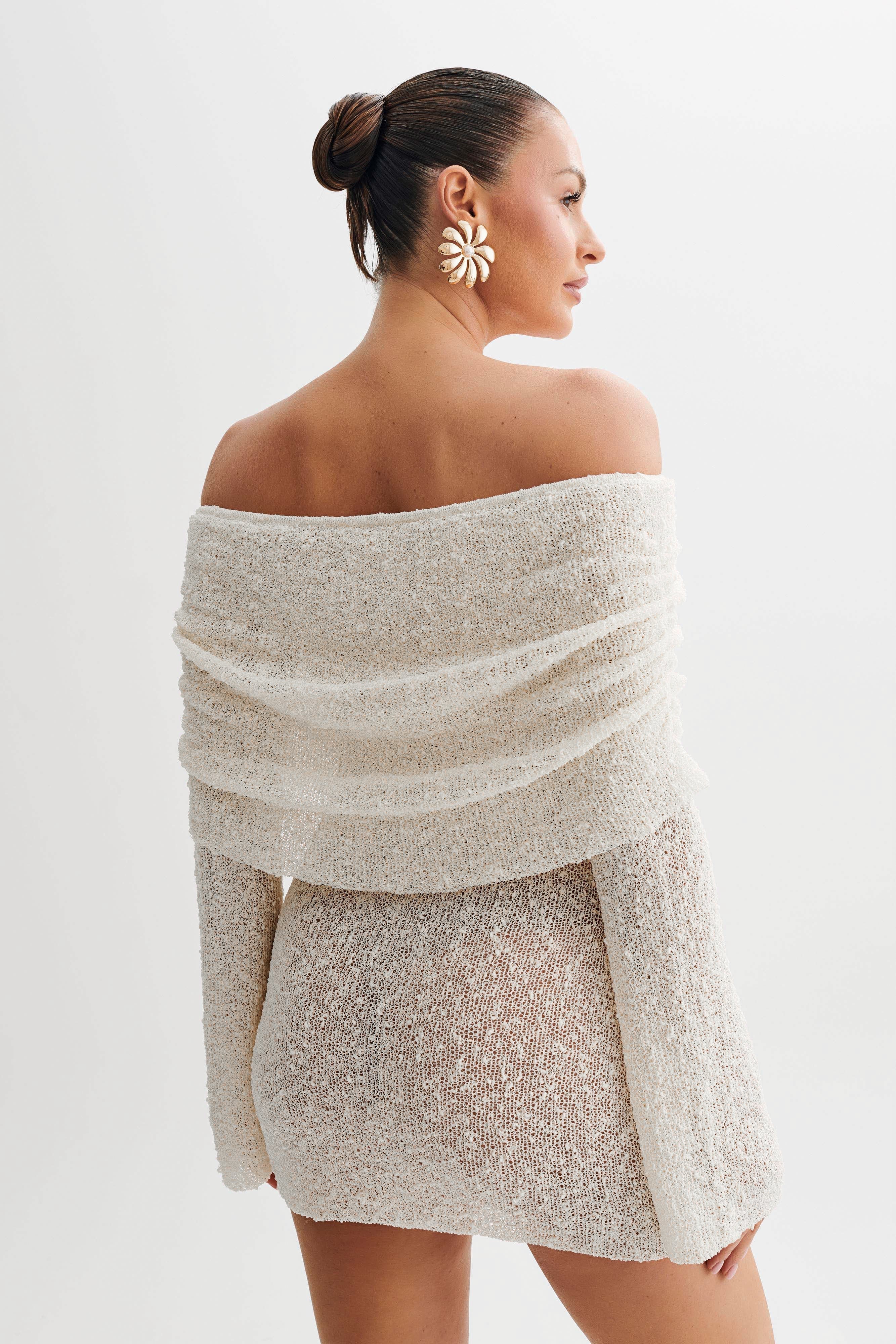 Marisol Off Shoulder Boucle Mini Dress Ivory