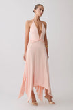 Cyra Plunge Satin Midi Dress Peach
