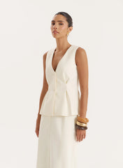 Cream Tailored Cinched Waistcoat