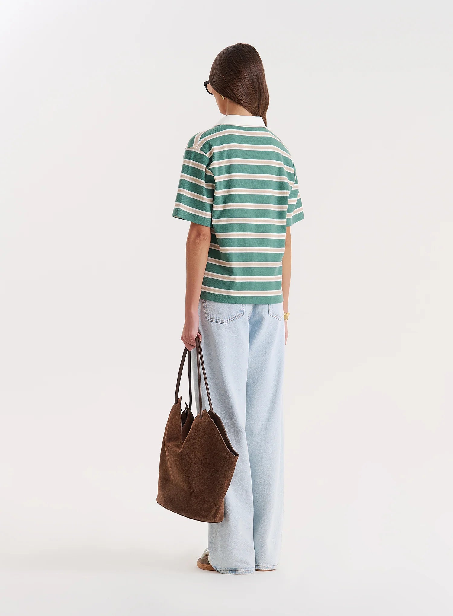 Green Stripe Short Sleeve Polo Top