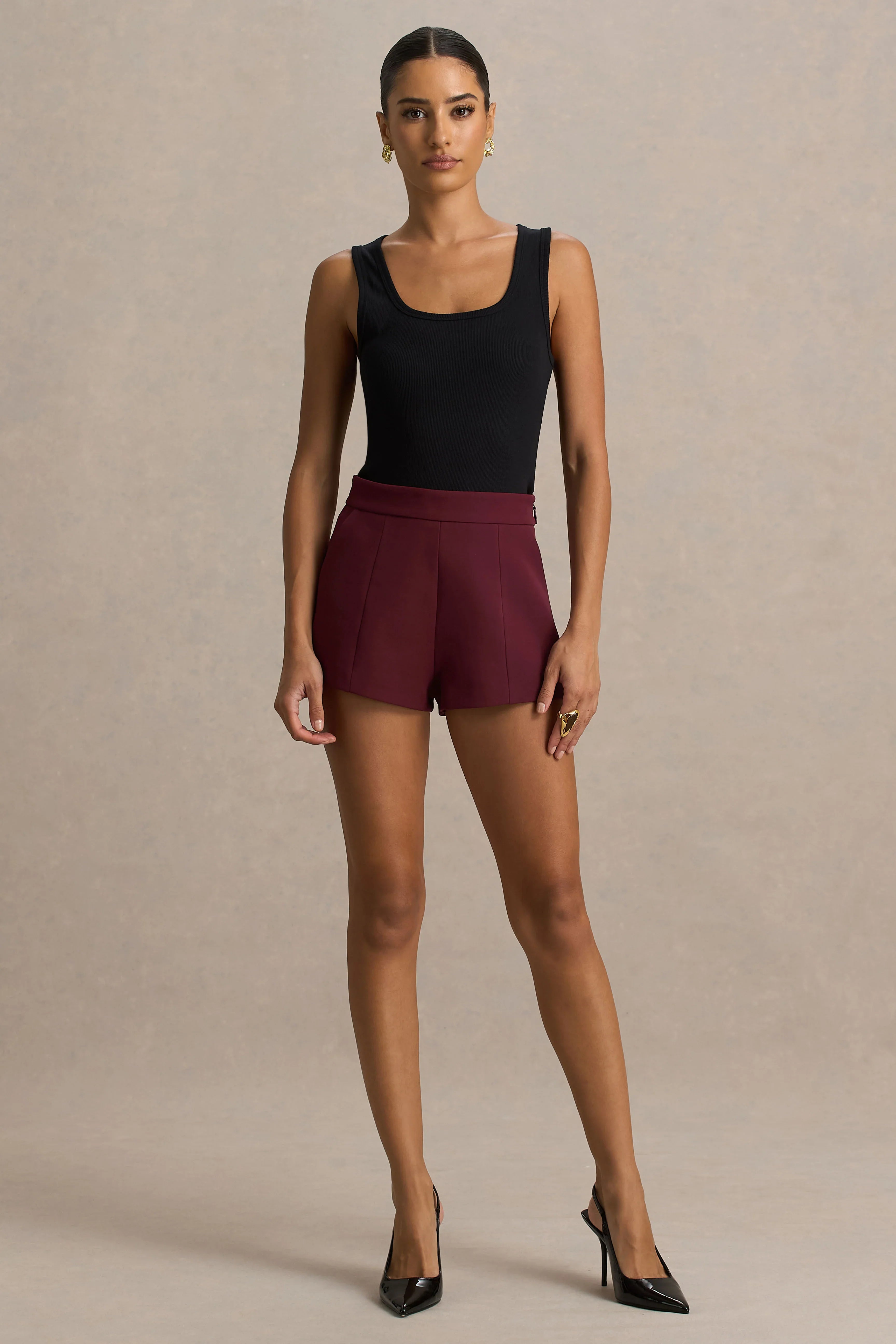 Lina Burgundy Tailored Shorts