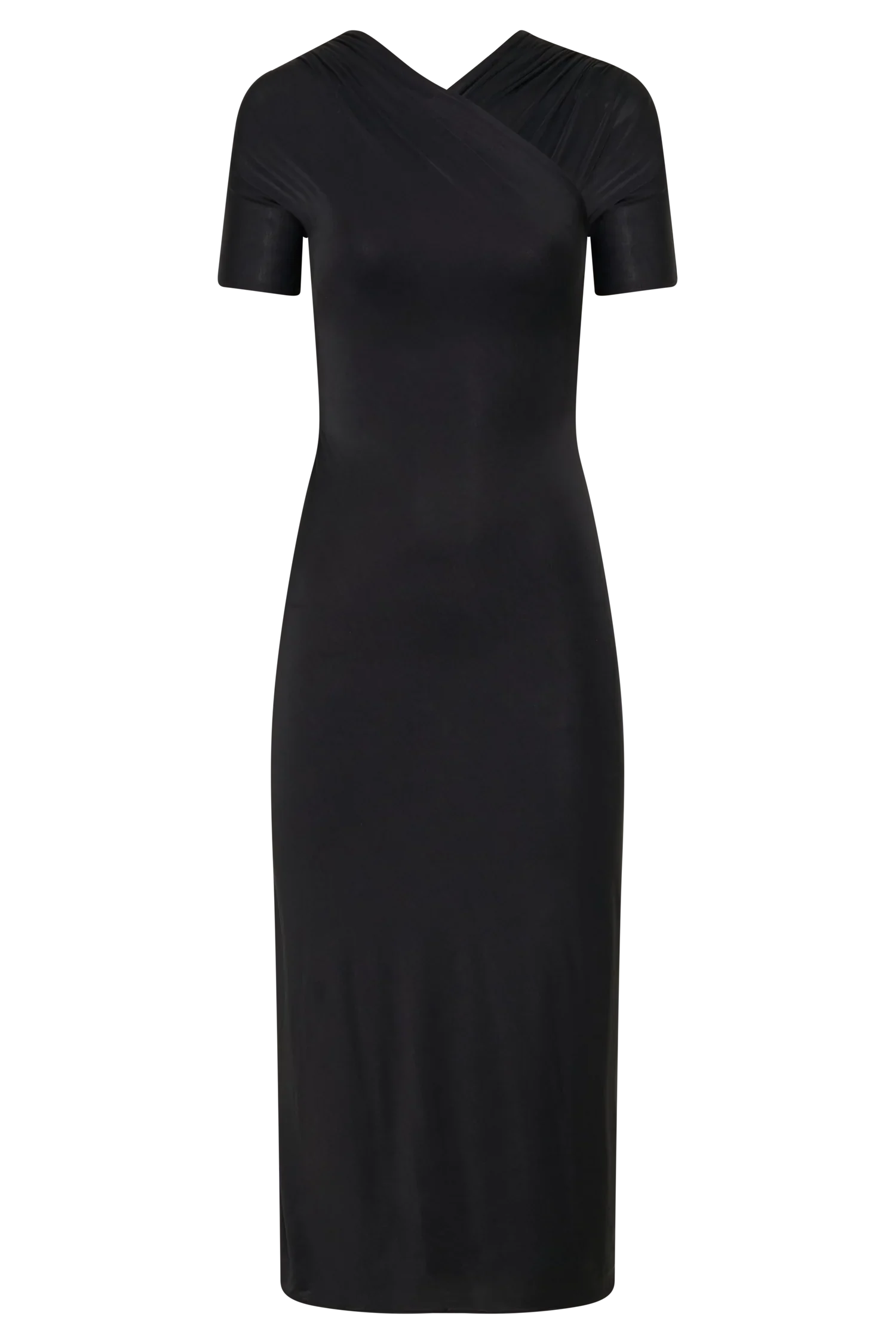 Junie Cross Over Neck Slinky Maxi Dress Black