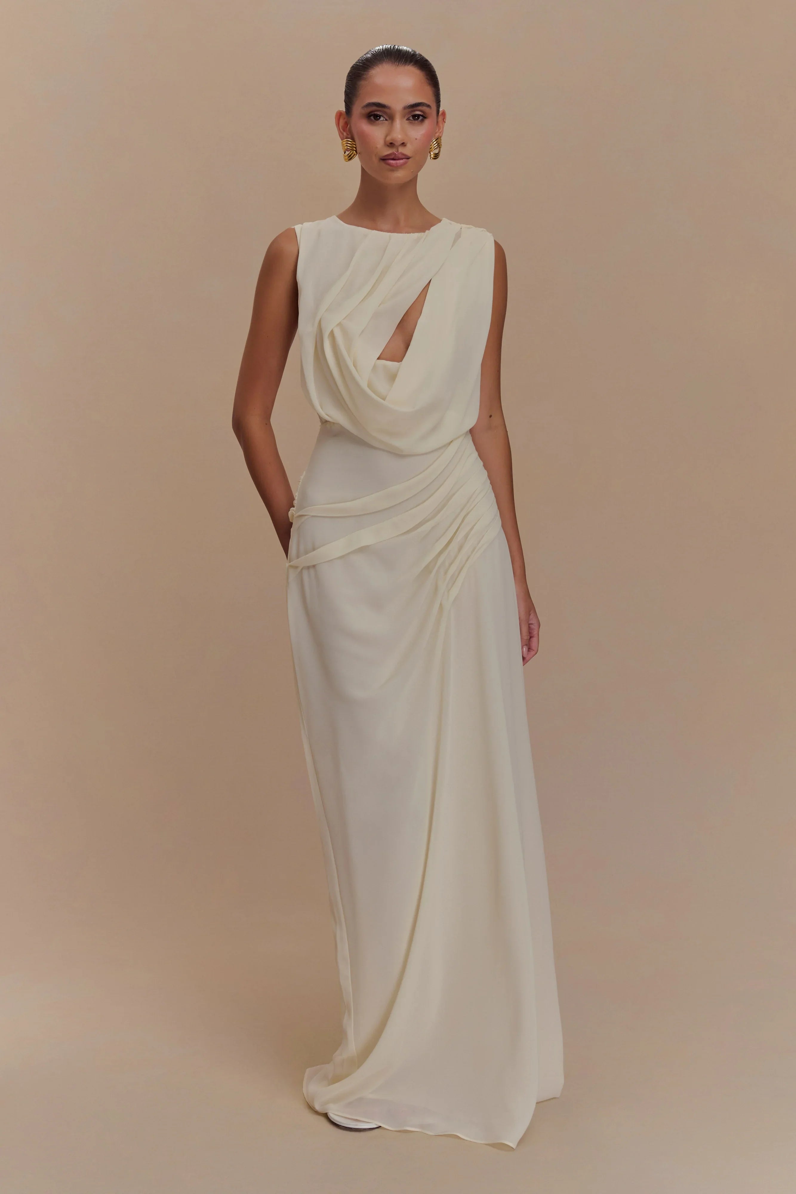 Oria Chiffon Maxi Dress Ivory