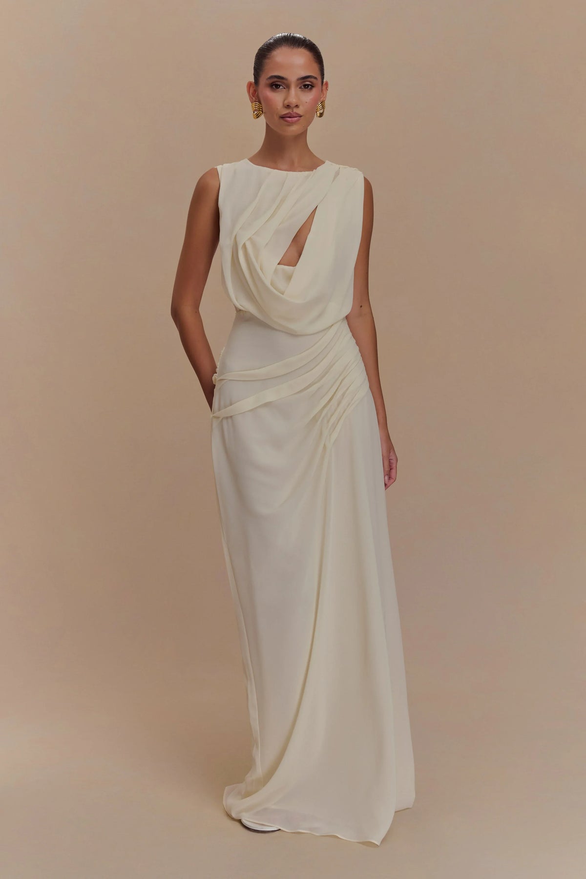 Oria Chiffon Maxi Dress Ivory
