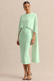 Luxalyn Green Round Neck Midi Dress With Cape Detail