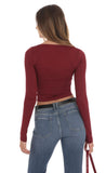 Scoop Neck Long Sleeve Top in Burgundy