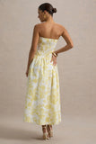 Bluebell Lemon Porcelain Print Poplin Bandeau Drop Waist Midi Dress