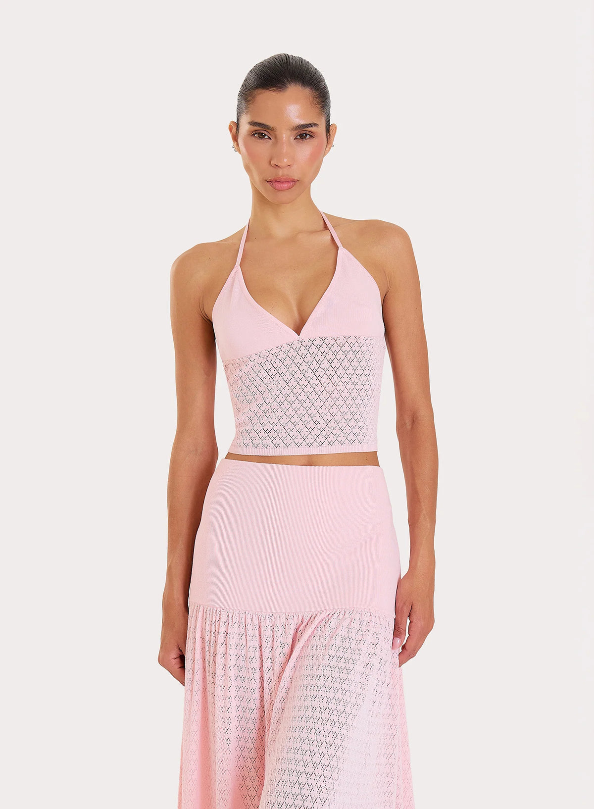 Pink Contrast Knit Cami Top
