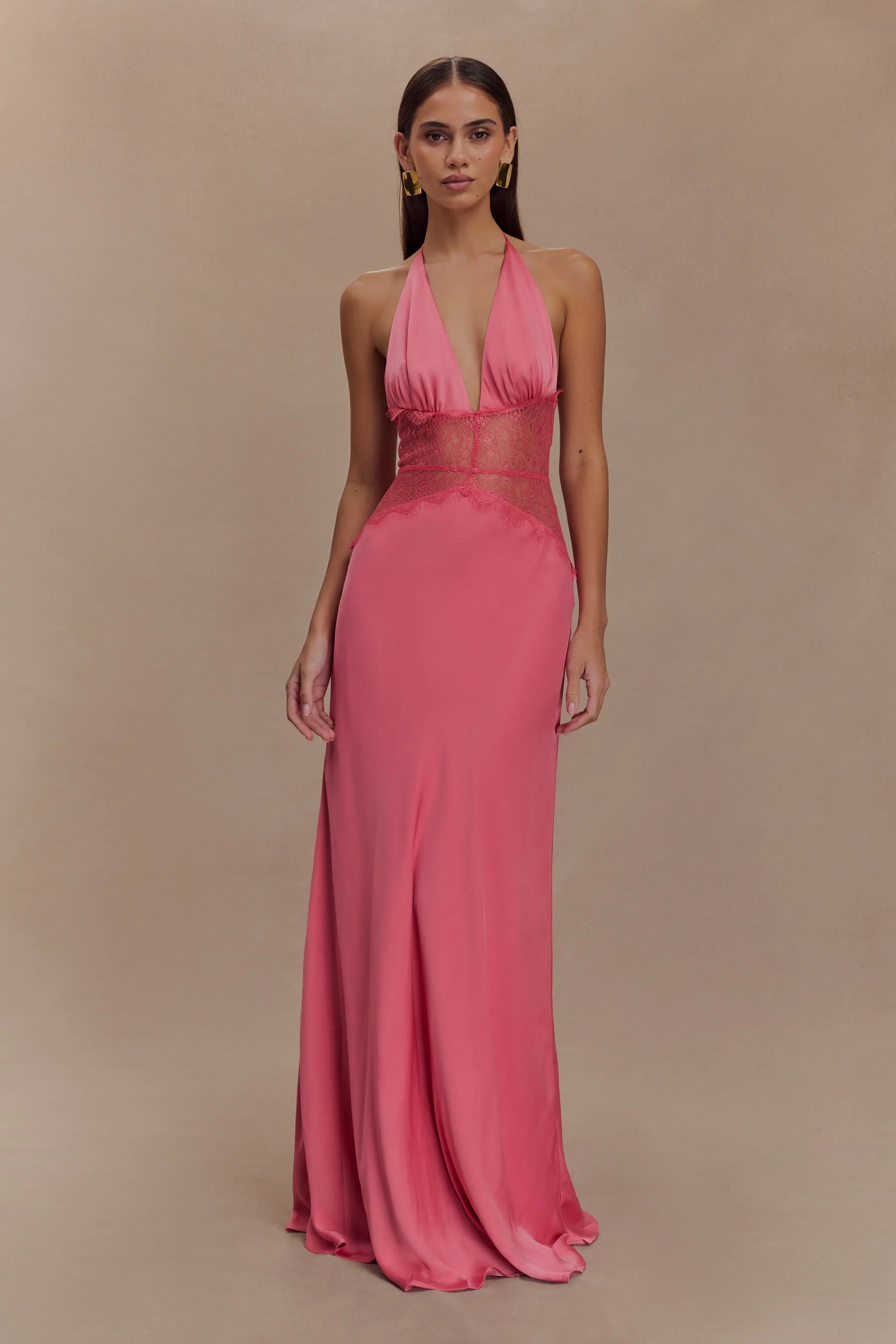 Dinah Lace And Satin Maxi Dress Blush Rose