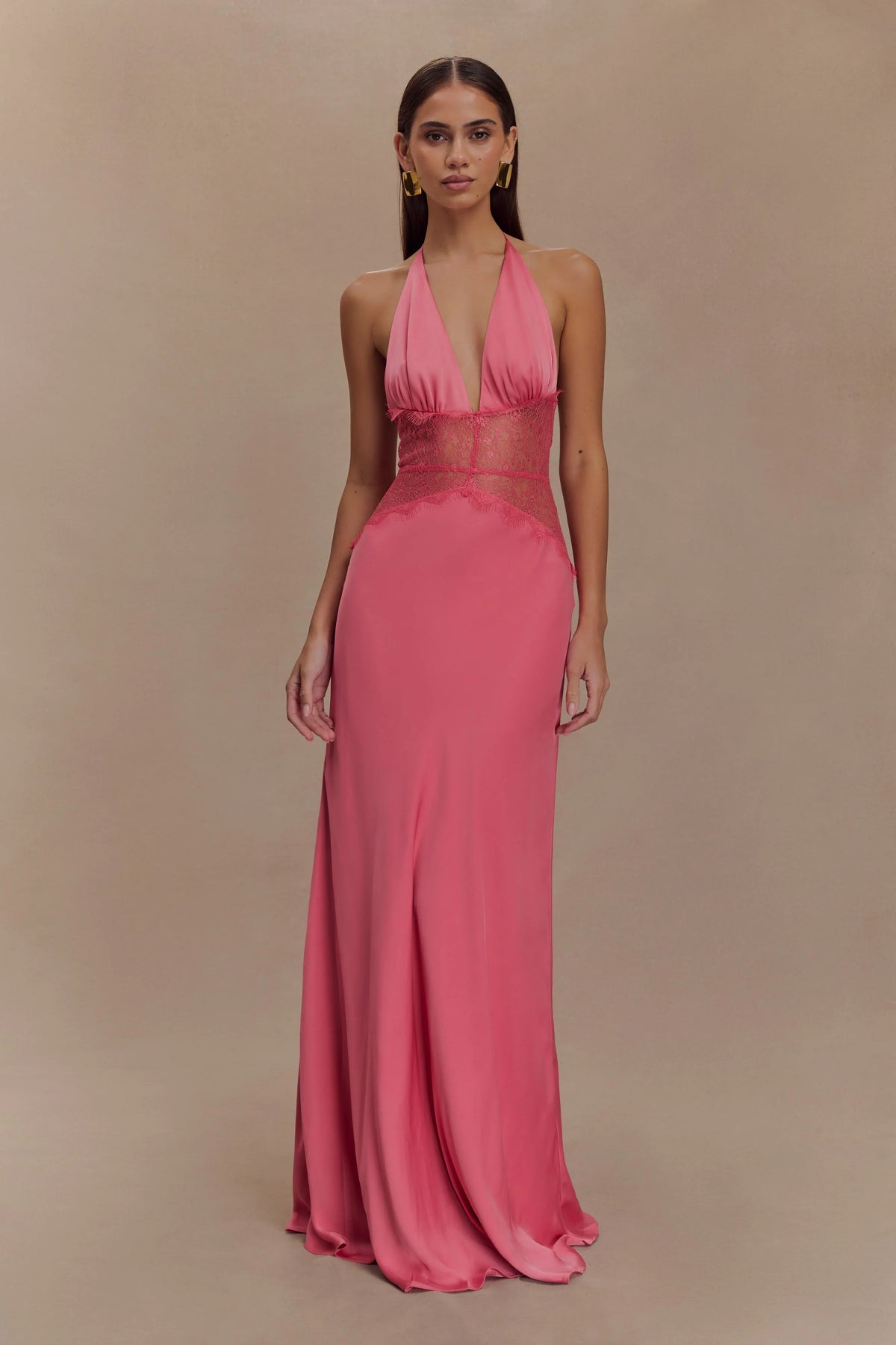 Dinah Lace And Satin Maxi Dress Blush Rose
