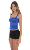 Satin Square Neck Top in Blue