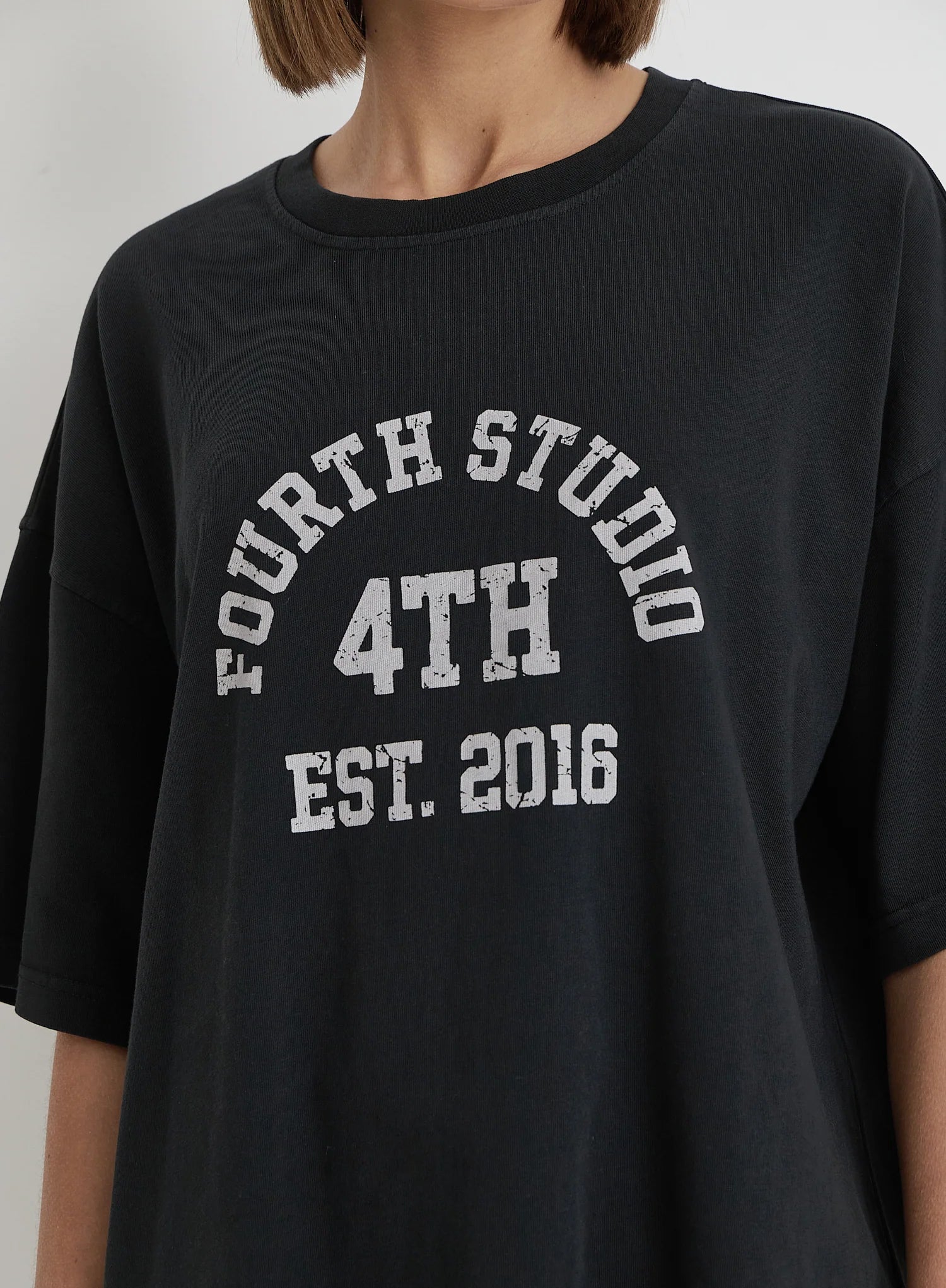 Grey Acid Wash Oversized Distressed Slogan T Shirt