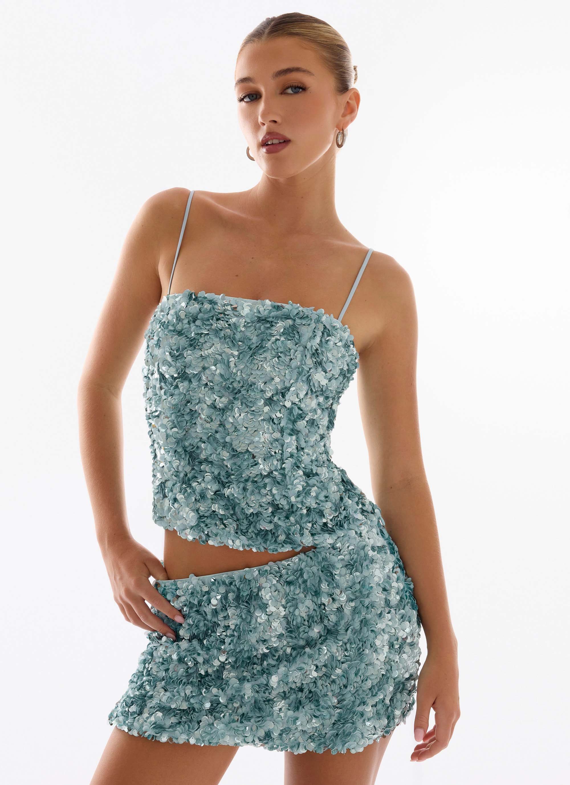Alayna Sequin Mini Skirt Aqua