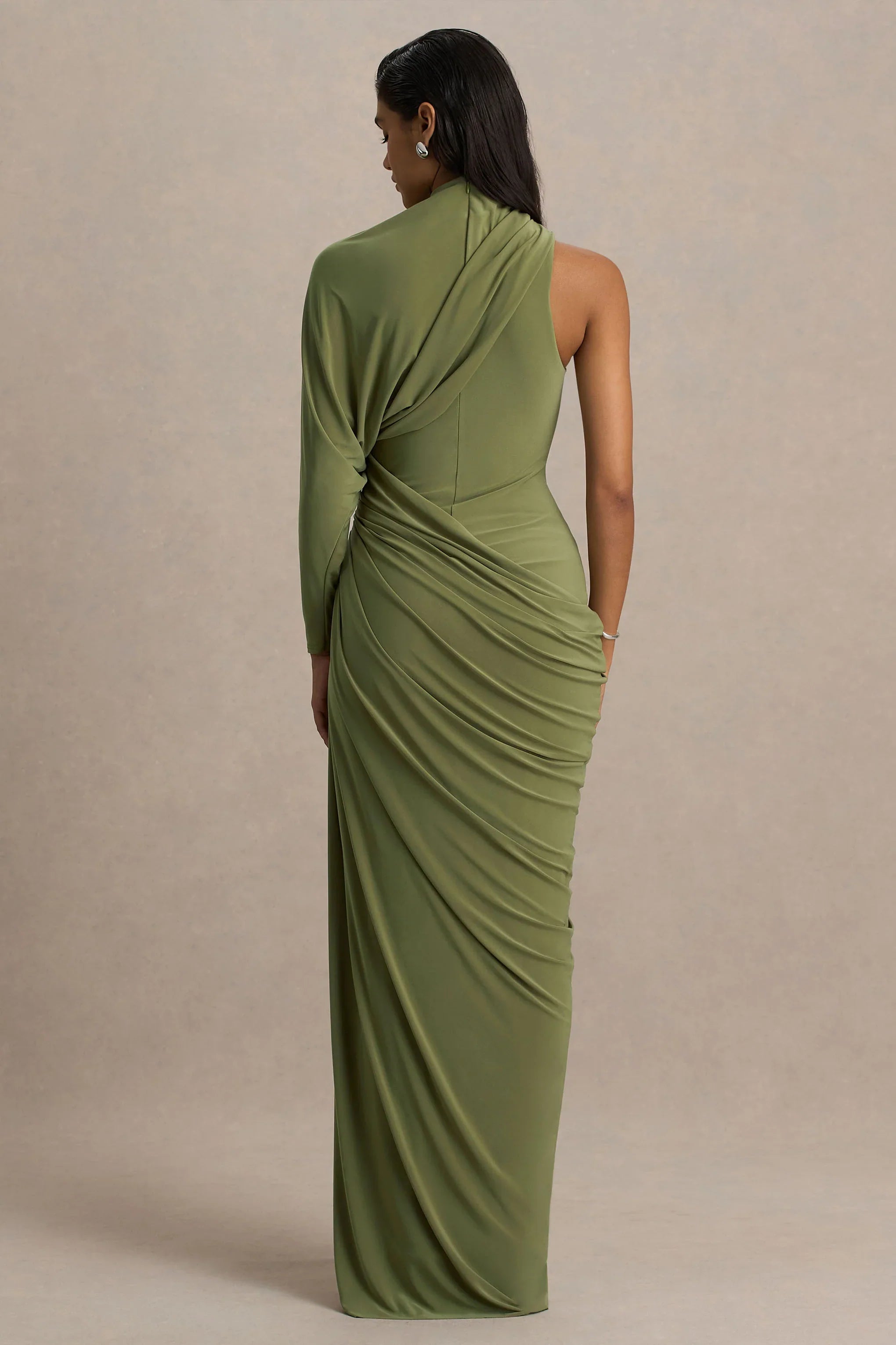 Aphra Green High Neck Maxi Dress With Cape Sleeve